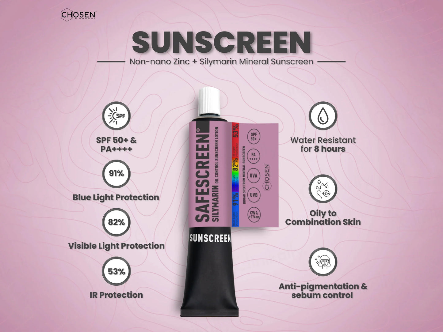 Chosen Safescreen Silymarin Oil Control Mineral Sunscreen Lotion SPF 50+ PA++++ 40ml