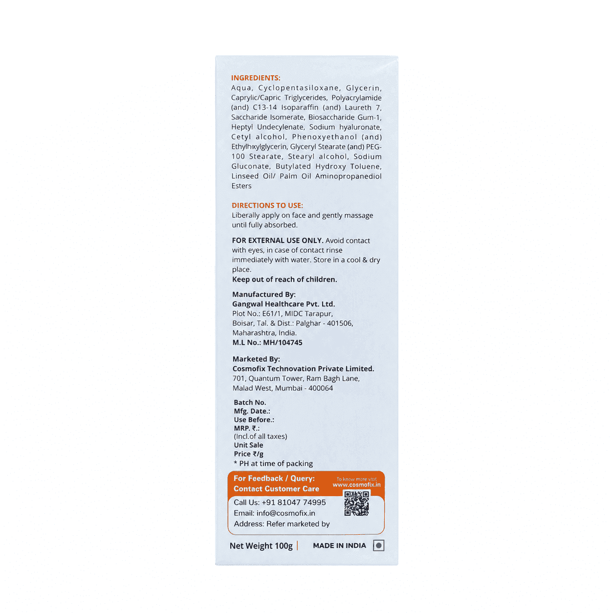 Cosmofix Corium MF Face Moisturizer Cream 100gm