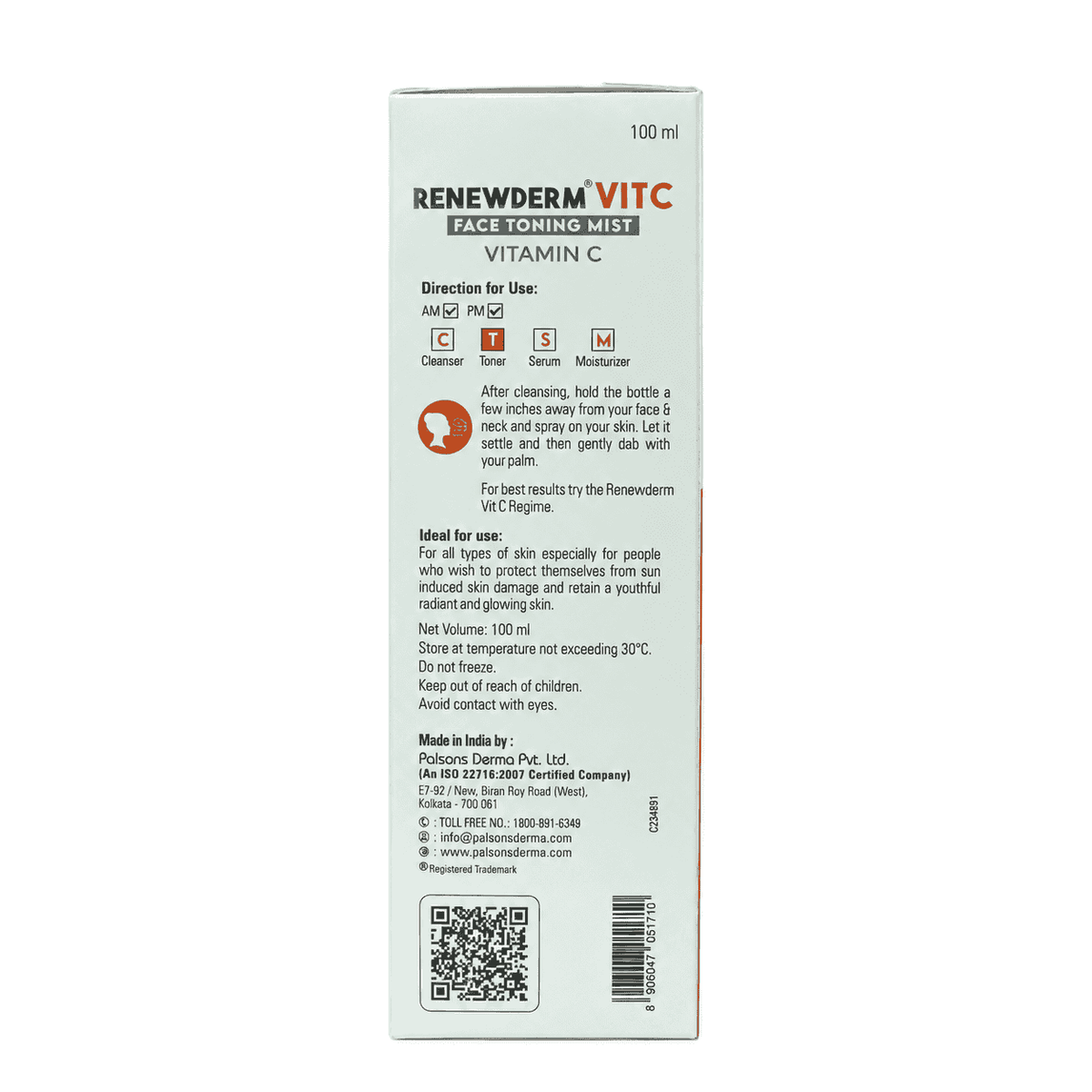 Palsons Renewderm Vit C Face Toning Mist 100ml