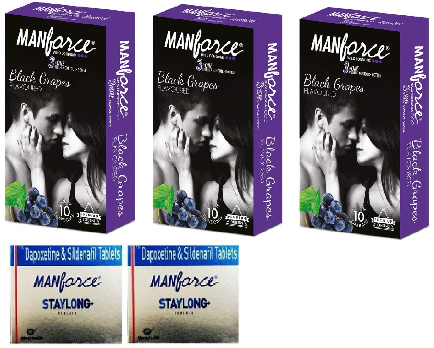 MANFORCE 3 in 1 Wild Condoms (Ribbed, Contour, Dotted), Chocolate