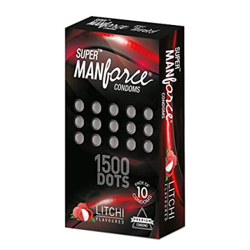 MANFORCE Super MENFORCE 1500 DOTS CONDOMS (LITCHI FLAVOUR) (10 Pcs) (pack of 5)
