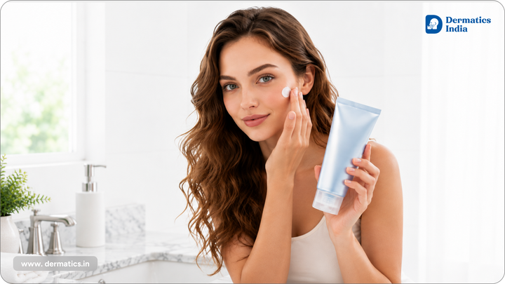 Woman applying sunscreen to her face for oily and acne-prone skin