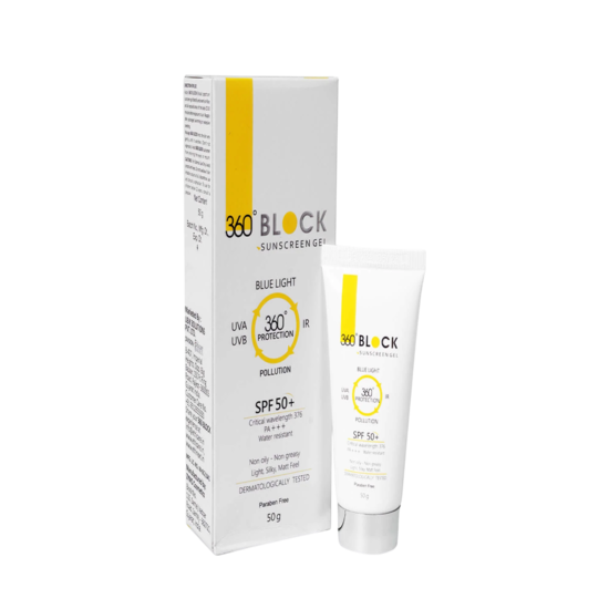 360 Block Sunscreen Gel spf 50+, 50gm – Dermatics.in
