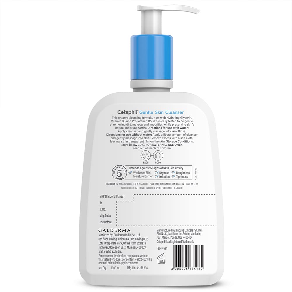 Cetaphil Gentle Skin Cleanser for Dry Normal Sensitive Skin,  1000ml