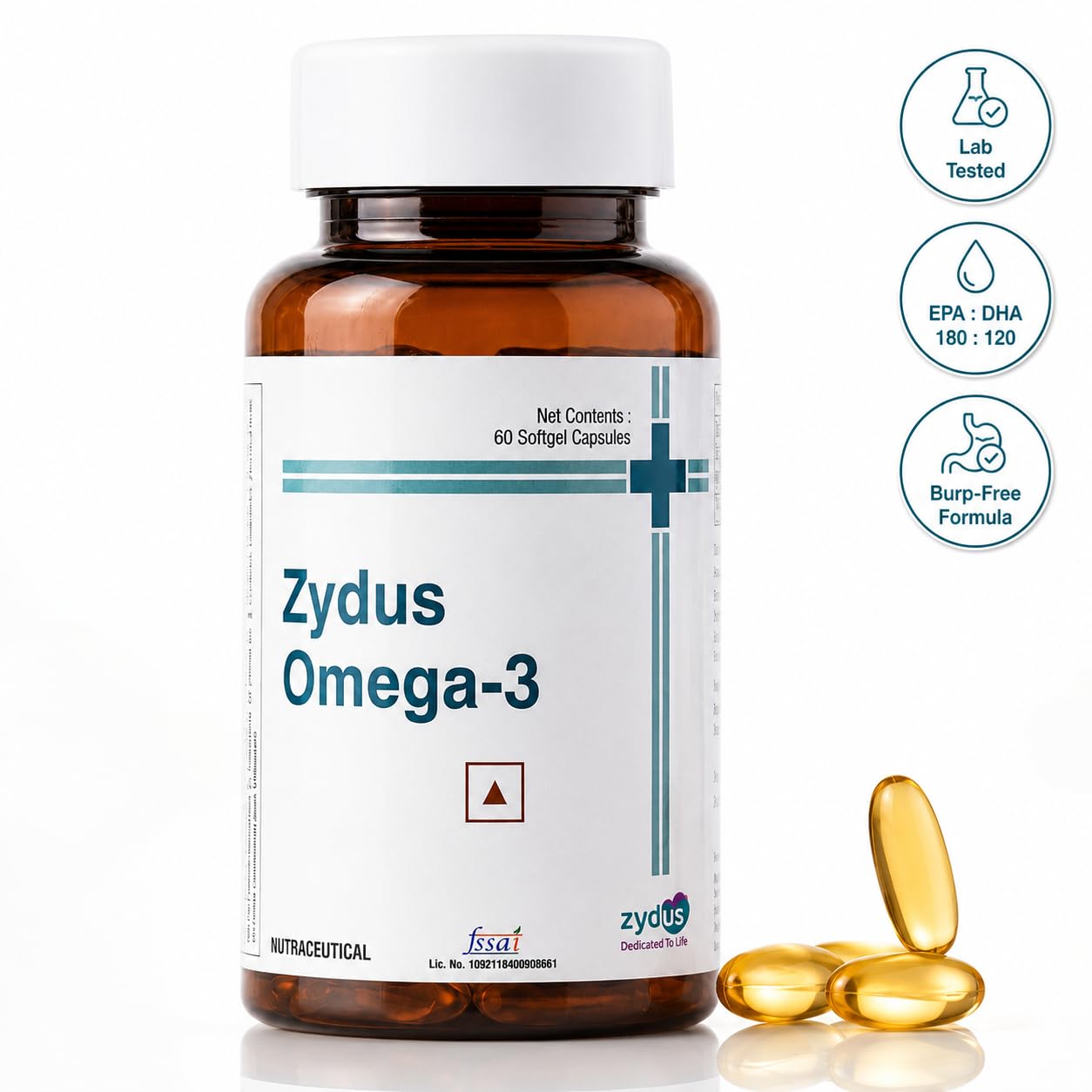 Zydus Omega 3 1000mg Capsules 60 Softgels