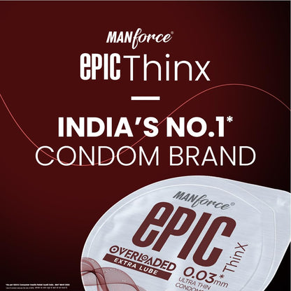 Manforce Epic ThinX Overloaded | Ultra Thin Extra Lube Condoms with Easy Peel Pack | 10 Sheets