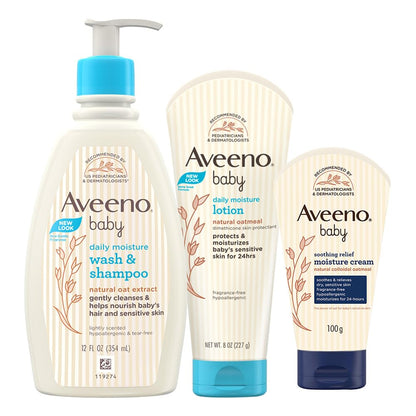 Aveeno Baby Daily Moisturizing Wash & Shampoo (354ml) + Daily Moisture Lotion (227g) + Soothing Relief Moisture Cream 100g