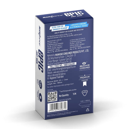 Manforce Epic Just Skin Ultra Thin Condoms – 0.05mm, Natural Feel, 10 Sheets
