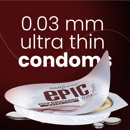 Manforce Epic ThinX Overloaded | Ultra Thin Extra Lube Condoms with Easy Peel Pack | 10 Sheets