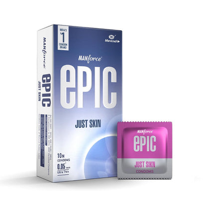 Manforce Epic Just Skin Ultra Thin Condoms – 0.05mm, Natural Feel, 10 Sheets