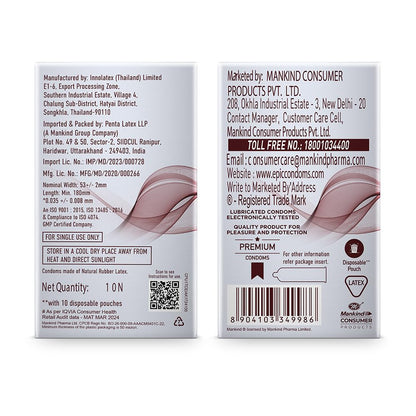Manforce Epic ThinX Overloaded | Ultra Thin Extra Lube Condoms with Easy Peel Pack | 10 Sheets