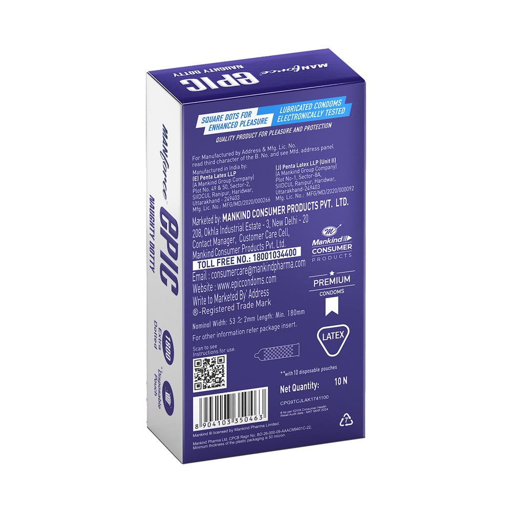Manforce Epic Naughty Dotty Premium Condoms | 10 Sheets | Extra Dotted with 1800 Square Dots