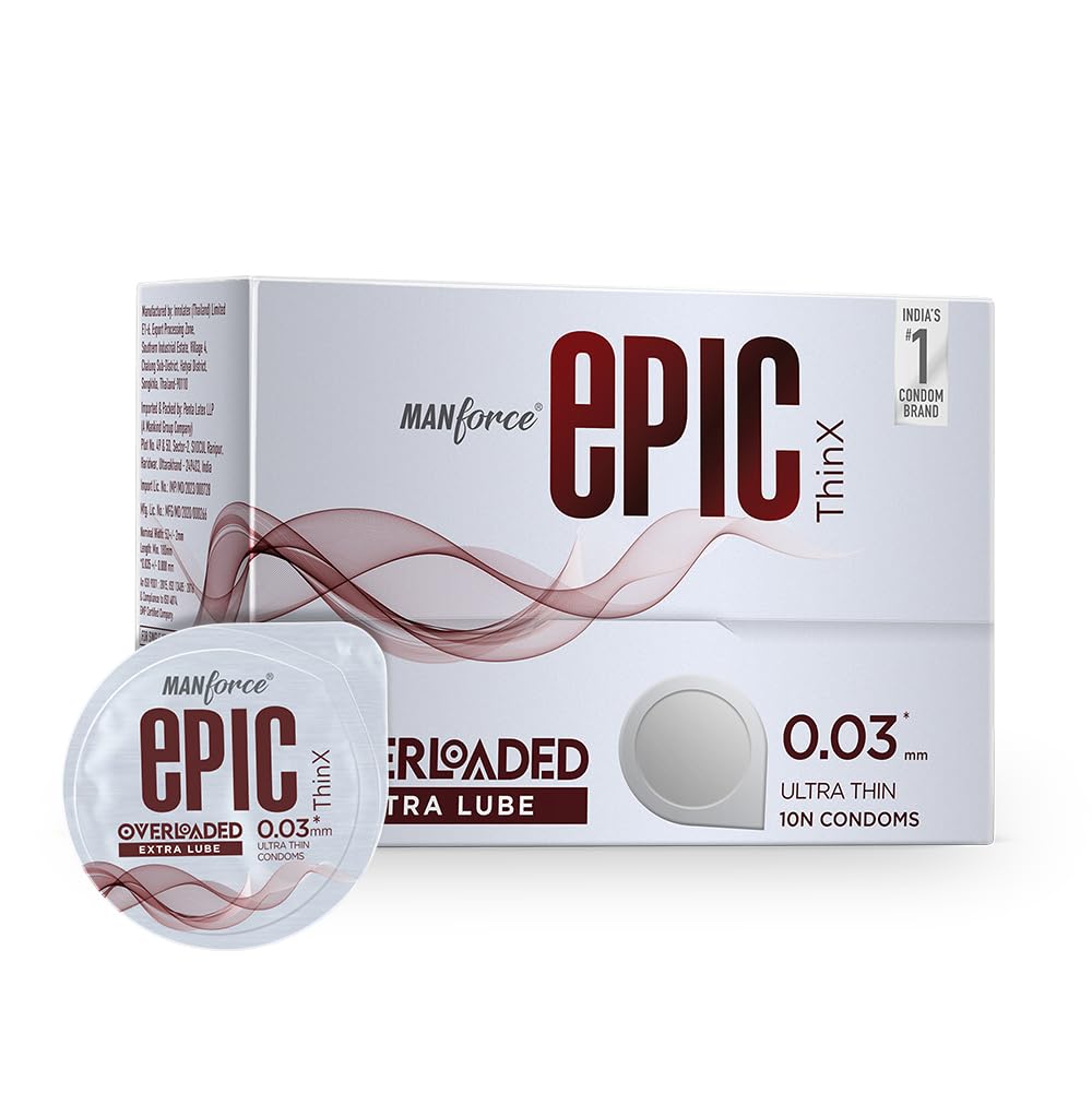 Manforce Epic ThinX Overloaded | Ultra Thin Extra Lube Condoms with Easy Peel Pack | 10 Sheets