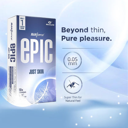 Manforce Epic Just Skin Ultra Thin Condoms – 0.05mm, Natural Feel, 10 Sheets