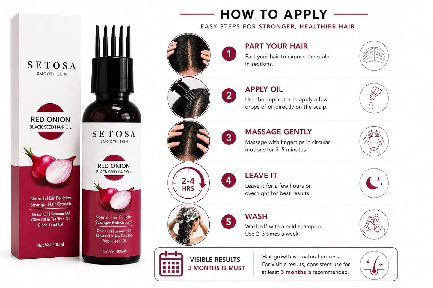 Setosa Smooth Skin Red Onion Black Seed Hair Oil 100ml