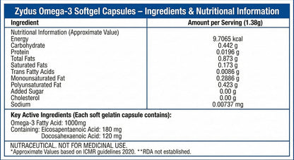Zydus Omega 3 1000mg Capsules 60 Softgels