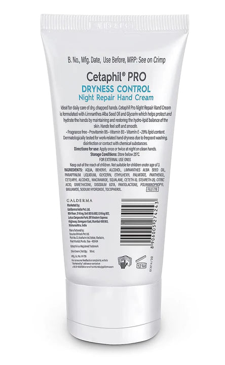 Cetaphil PRO Dryness Control Night Repair Hand Cream, 50ml