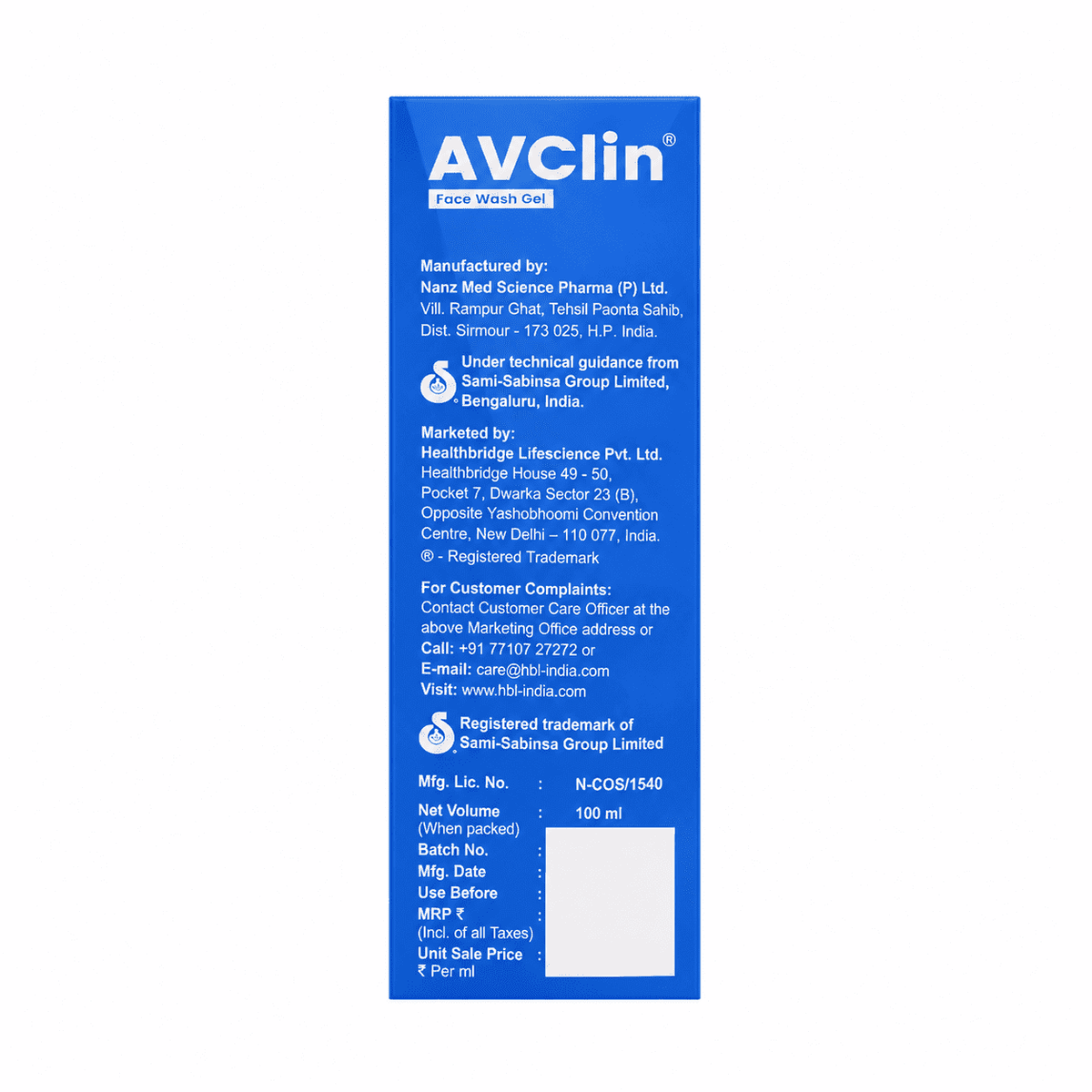 Avclin Face Wash Gel 100ml
