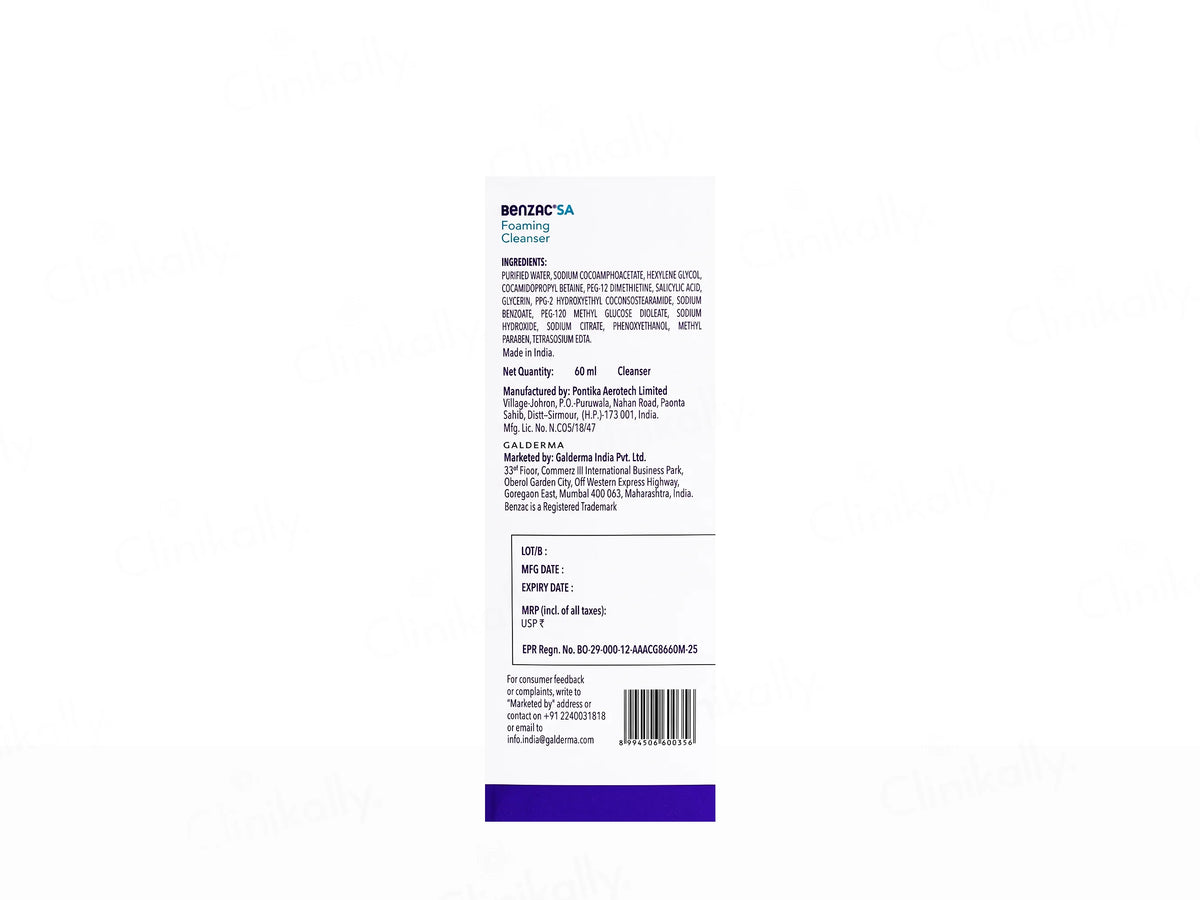 Benzac SA 2% Salicylic Acid Foaming Cleanser, 60ml