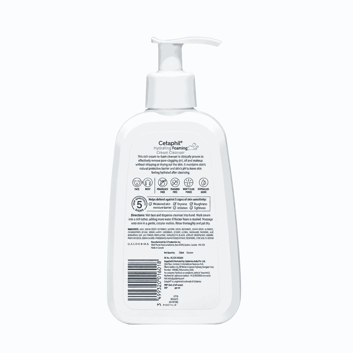 Cetaphil Hydrating foaming Cream Cleanser 236ml