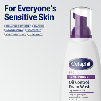 Cetaphil PRO Oil Control Foam Face Wash for Acne & Oily Prone Skin, 236ml