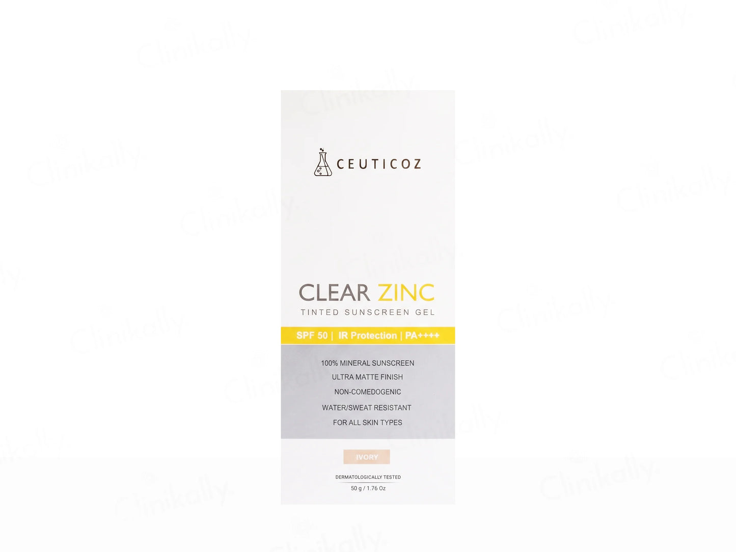 Ceuticoz Clear Zinc Tinted Sunscreen Gel SPF 50 PA++++ (Ivory), 50gm