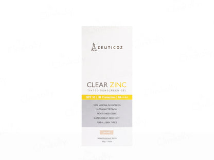Ceuticoz Clear Zinc Tinted Sunscreen Gel SPF 50 PA++++ (Ivory), 50gm