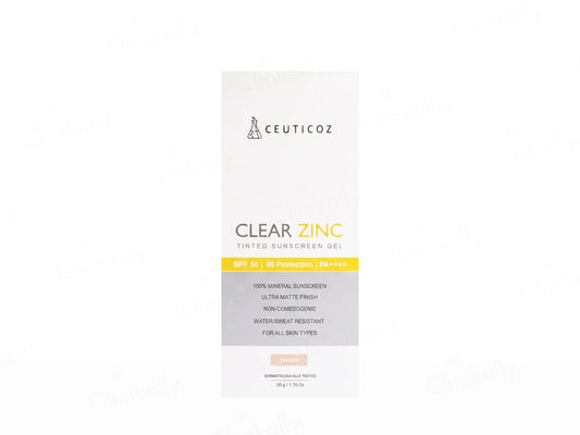 Ceuticoz Clear Zinc Tinted Sunscreen Gel SPF 50 PA++++ (Ivory), 50gm