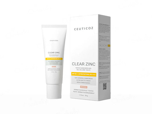 Ceuticoz Clear Zinc Tinted Sunscreen Gel SPF 50+ PA++++ (Bronze), 50 gm