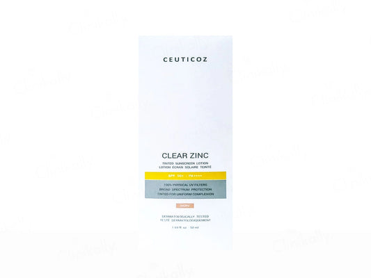 Ceuticoz Clear Zinc Tinted Sunscreen Lotion SPF 50+ PA++++ (Ivory), 50ml