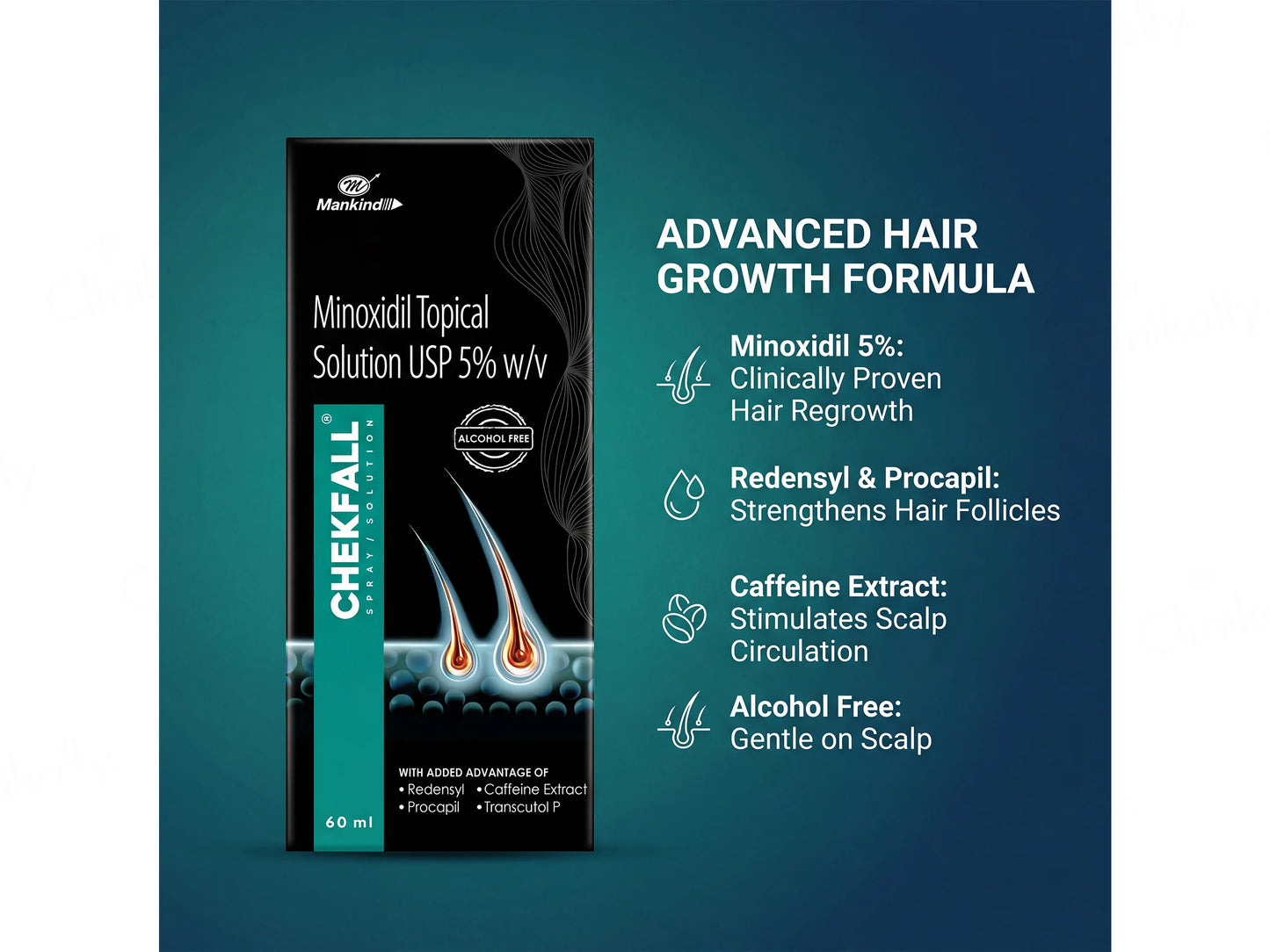 Chekfall 5% Spray Hair Solution, 60ml