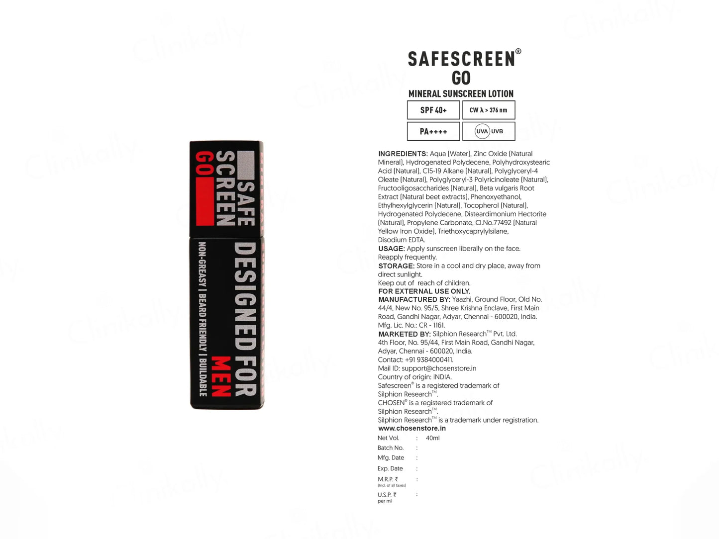 Chosen Safescreen Go Mineral Sunscreen Lotion SPF 40+ PA++++ 40ml