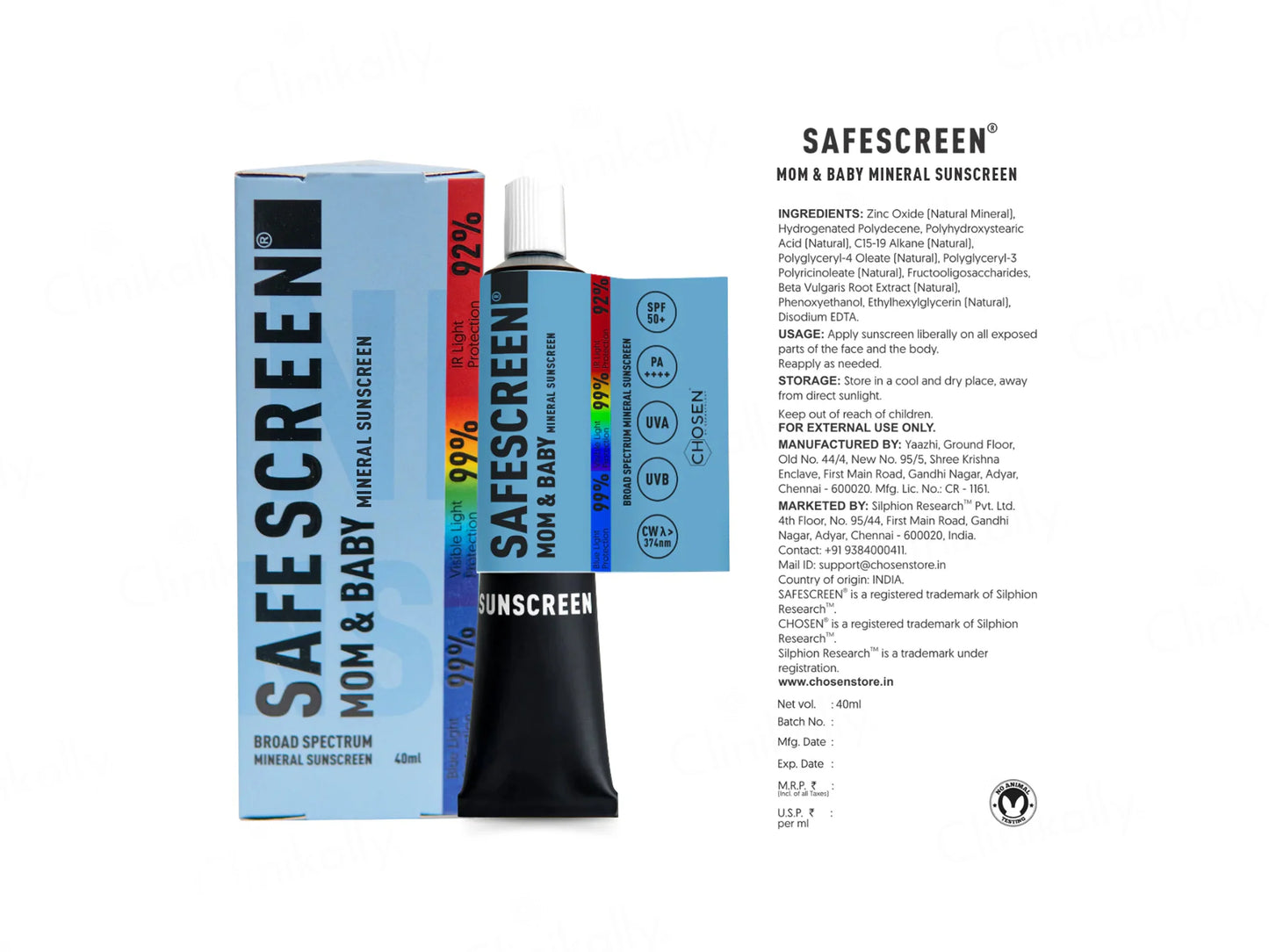 Chosen Safescreen Mom & Baby Mineral Sunscreen SPF 50+ PA++++ 40ml