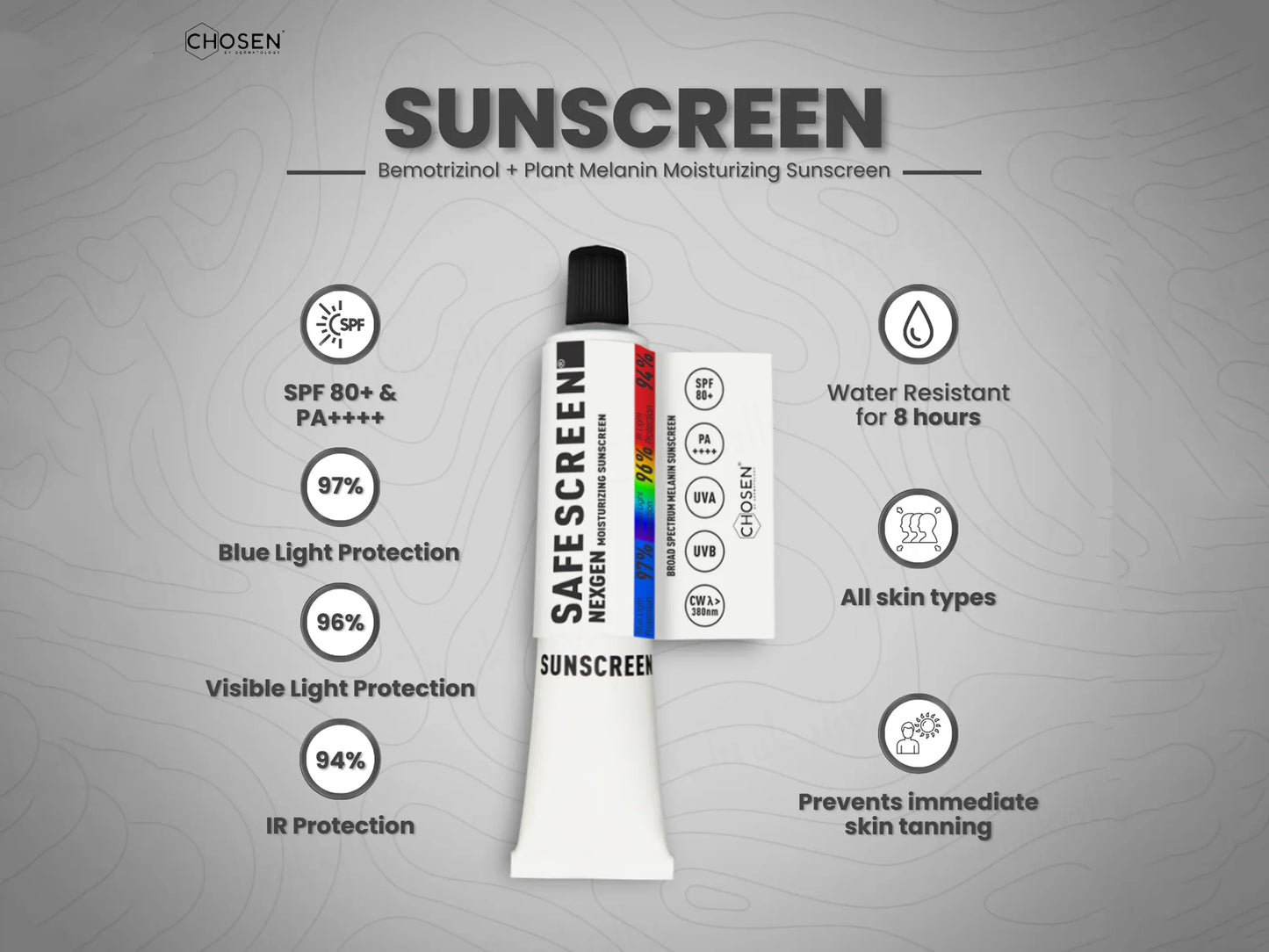 Chosen Safescreen Nexgen Moisturizing Melanin Sunscreen SPF 80+ PA++++ 40ml