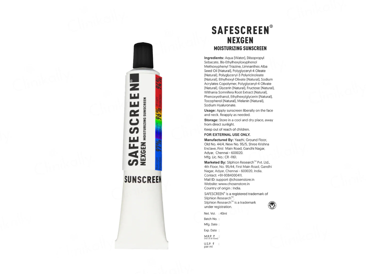 Chosen Safescreen Nexgen Moisturizing Melanin Sunscreen SPF 80+ PA++++ 40ml