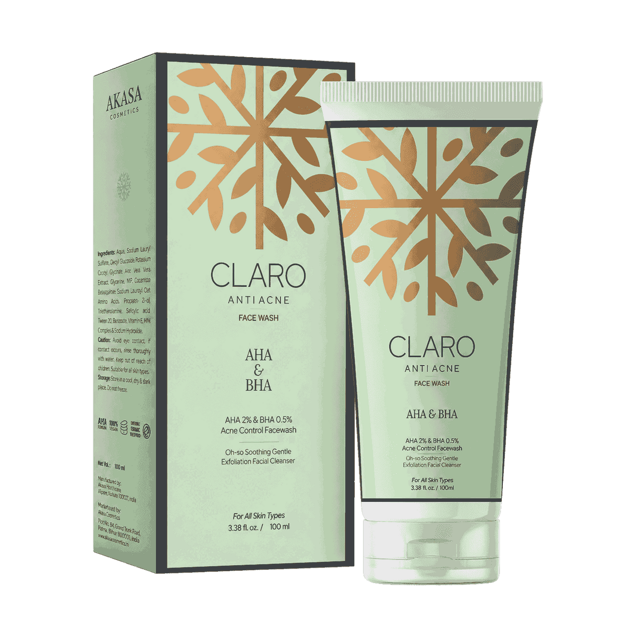 Claro AHA & BHA Anti Acne Face Wash 100ml