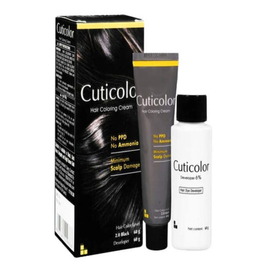 Cuticolor Hair Coloring Cream, 2.0 Black 60gm+60gm 120gm