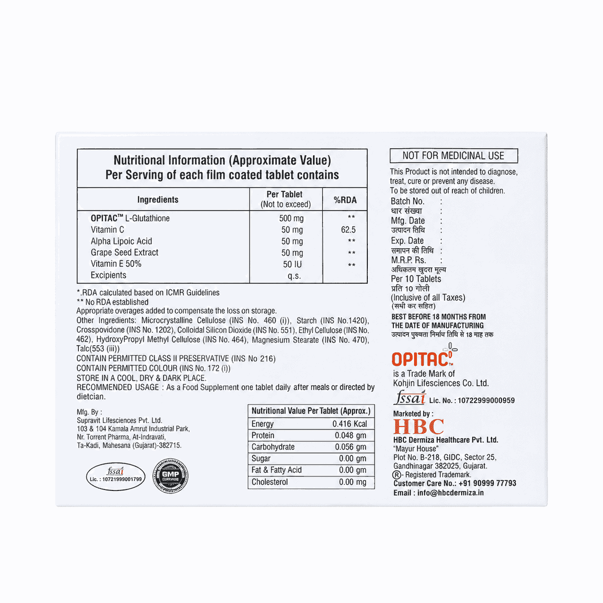 Glutessa Skin Brightening & Whitening tablet 1 x 10 Tab
