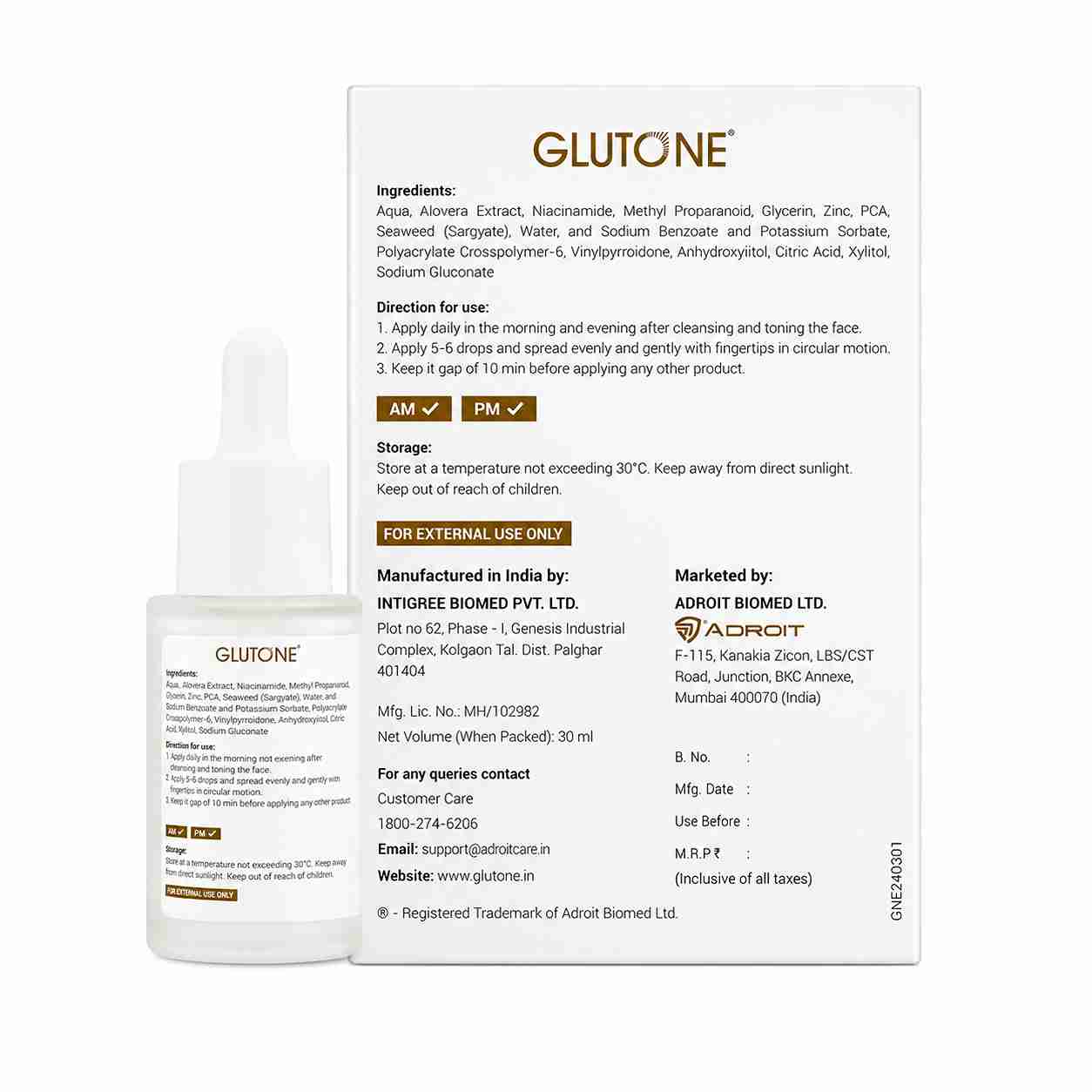 Glutone 10% Niacinamide + 1% zinc Face Serum, 30ml