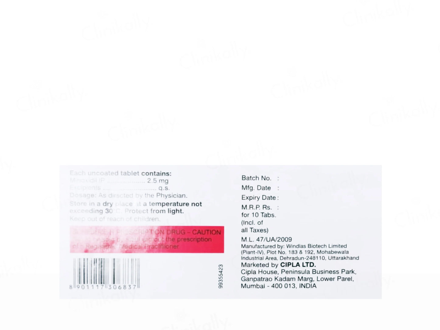 Minlenth 2.5mg Tablet for Hair Regrowth,