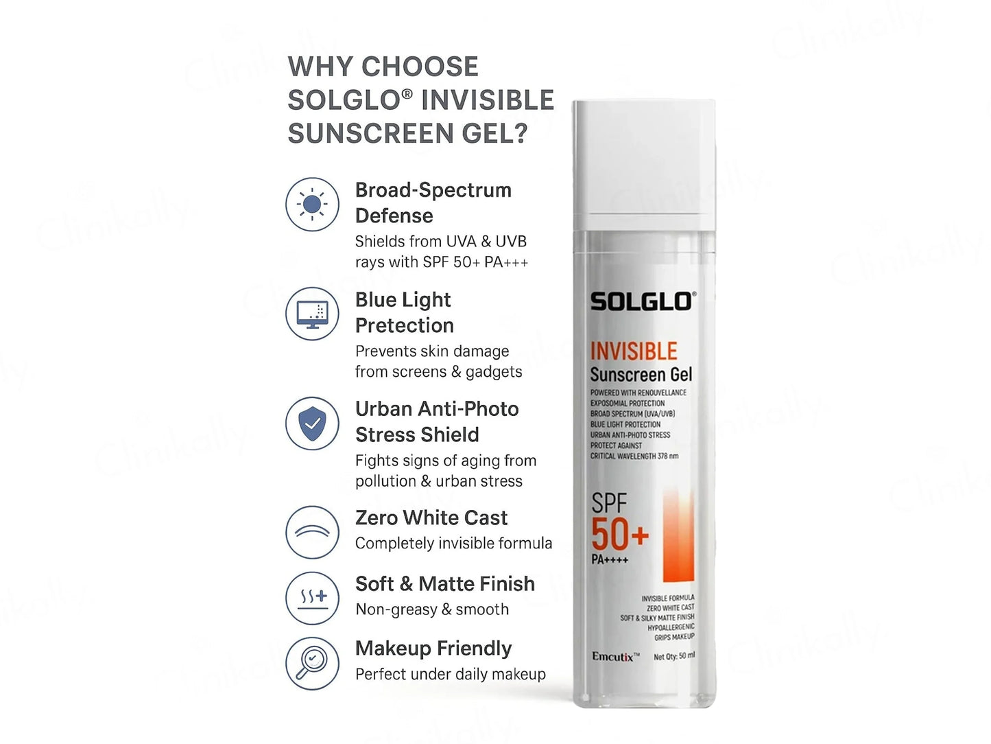 Solglo Invisible Sunscreen Gel SPF 50+ PA++++, 50ml