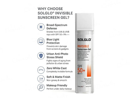 Solglo Invisible Sunscreen Gel SPF 50+ PA++++, 50ml