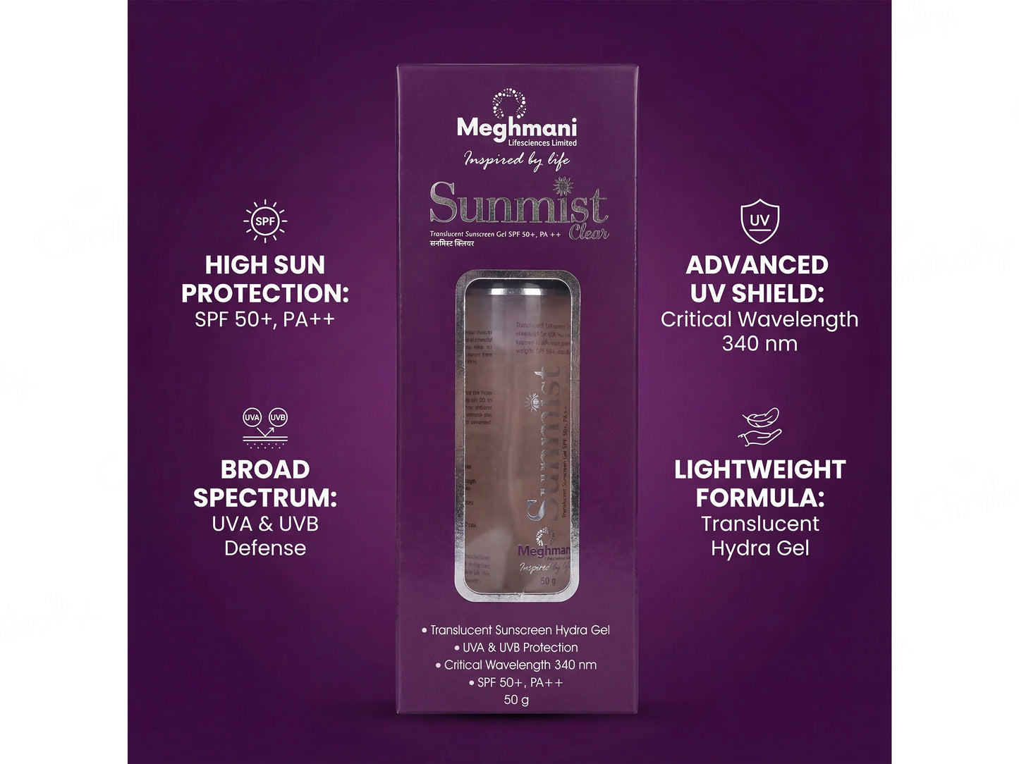 Sunmist Clear Transparent Sunscreen Gel SPF 50+ 50gm