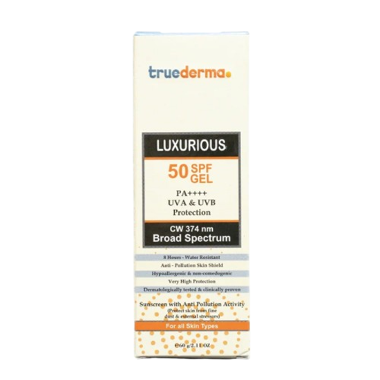 True Derma Luxurious SPF 50 Sunscreen Gel cw 374 nm Broad Spectrum, 60Gm