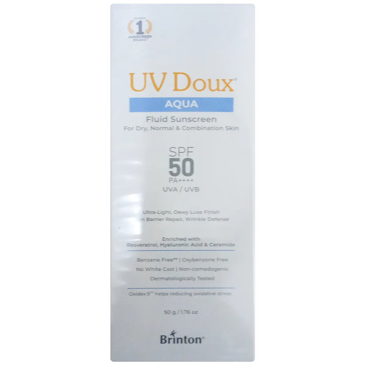 UV Doux Aqua Fluid Sunscreen SPF 50 PA++++ For Dry, Normal & Combination Skin, 50gm