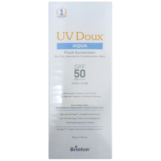 UV Doux Aqua Fluid Sunscreen SPF 50 PA++++ For Dry, Normal & Combination Skin, 50gm