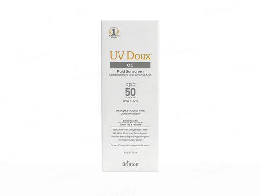 UV Doux OC Fluid Sunscreen SPF 50 PA++++ For Combination To Oily, Sensitive Skin, 50gm