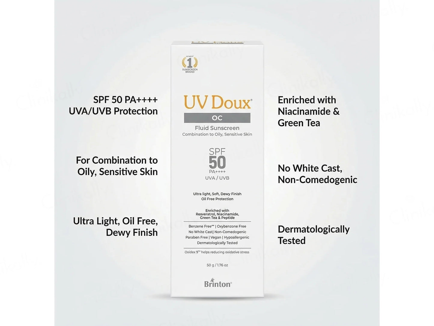 UV Doux OC Fluid Sunscreen SPF 50 PA++++ For Combination To Oily, Sensitive Skin, 50gm
