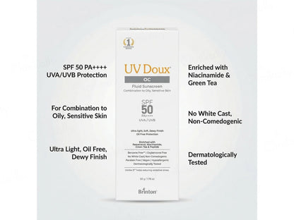 UV Doux OC Fluid Sunscreen SPF 50 PA++++ For Combination To Oily, Sensitive Skin, 50gm