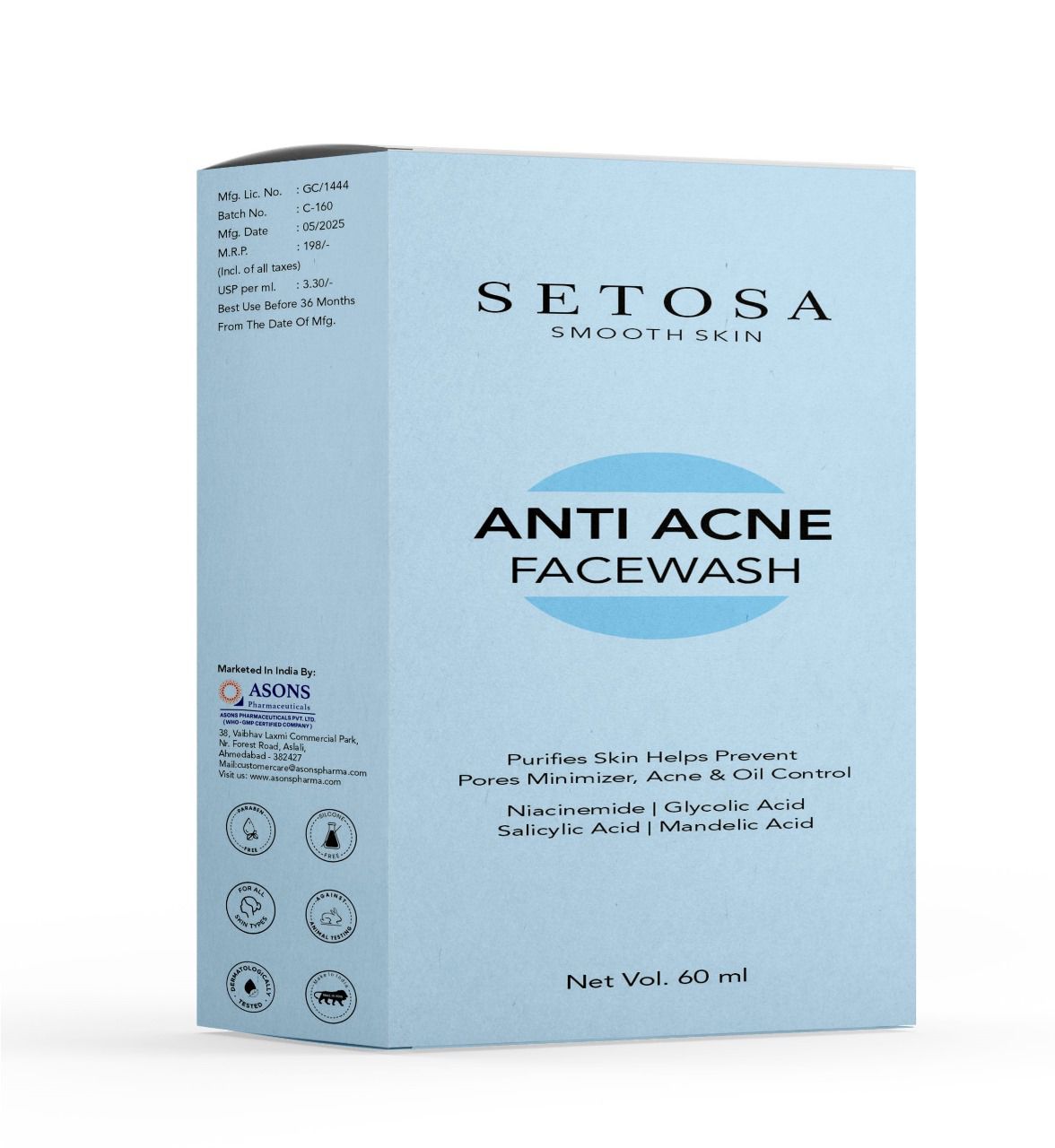 Setosa Smooth Skin Anti Acne Face Wash 60ml
